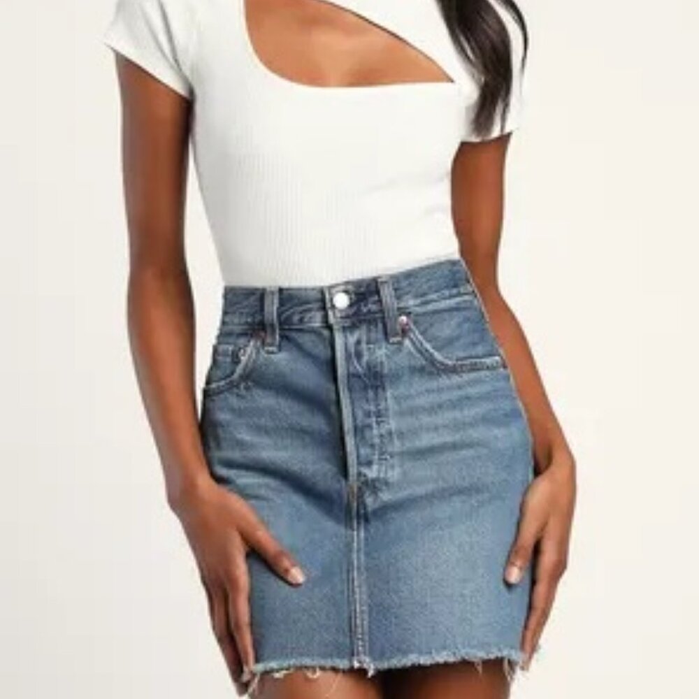 Ribcage Medium Wash High-Rise Denim Mini Skirt